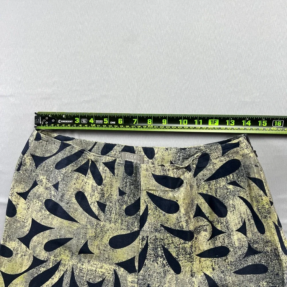 Sigrid Olsen Pants Womens 8 Yellow Black Abstract Linen Side Zip Straight Leg